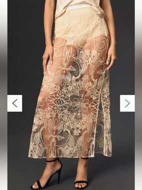 By Anthropologie Sheer Embroidered Skirt. Rose/Tyrie. Size S. NWT